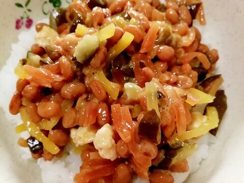 納豆の食べ方-酒粕＆たくあんしその実漬け♪